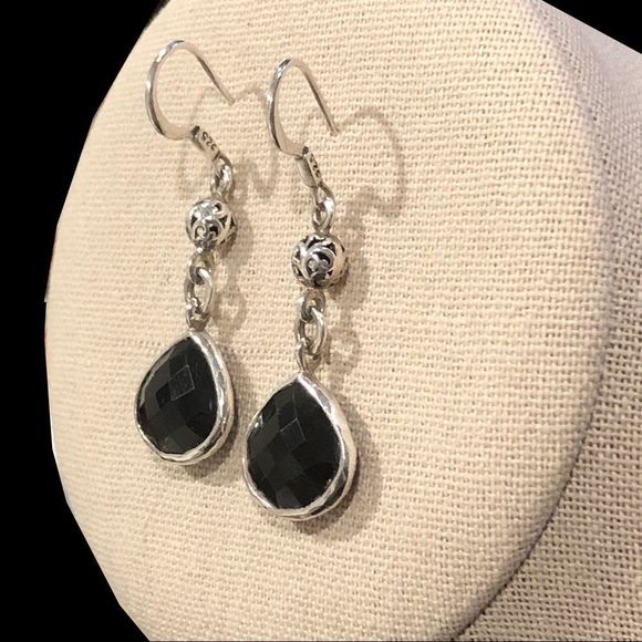 Lois Hill Sterling Silver Black Onyx Faceted Drop Dangle Earrings - Picture 12 of 13